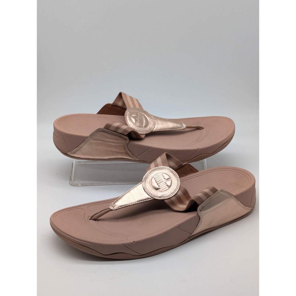 FitFlop Womens 11 Rose Gold Metallic Thong Sandals Microwobbleboard Comfort